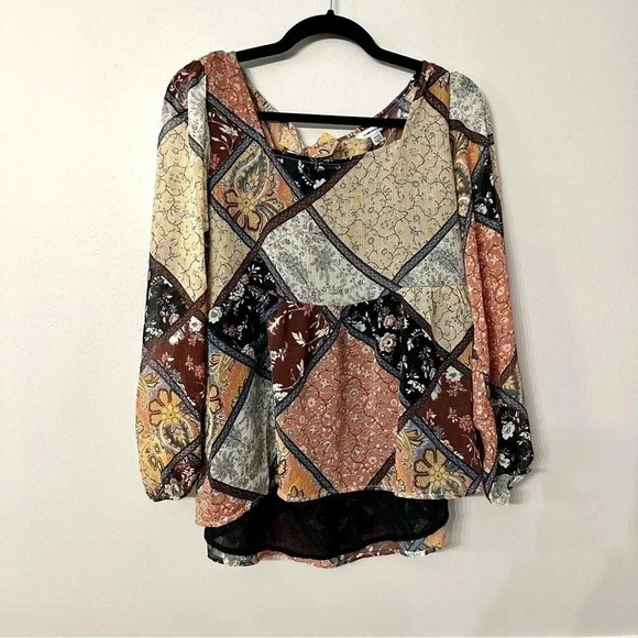 American Eagle Floral Long Sleeve Square Neck Tie Back Cutouts Size M NWOT - Picture 2 of 10